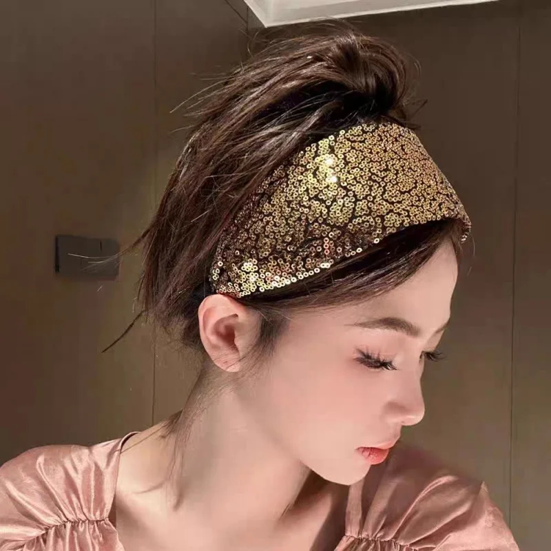 1Pcs Pailletten Breitkrempige Stirnband Urlaub Party Bronzing Pailletten Haar Band Make-Up Diademas Haar Accessoires Frauen