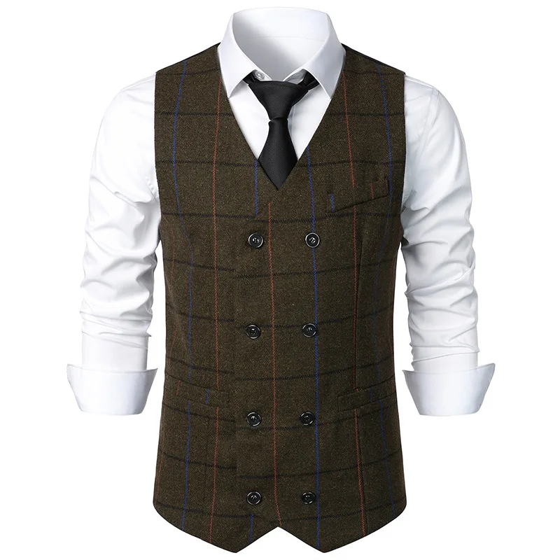 

Vintage Herringbone Tweed Suit Vest Men 2023 Brand Sleeveless Double Breasted Western Vest Waistcoat Men Party Chaleco Hombre