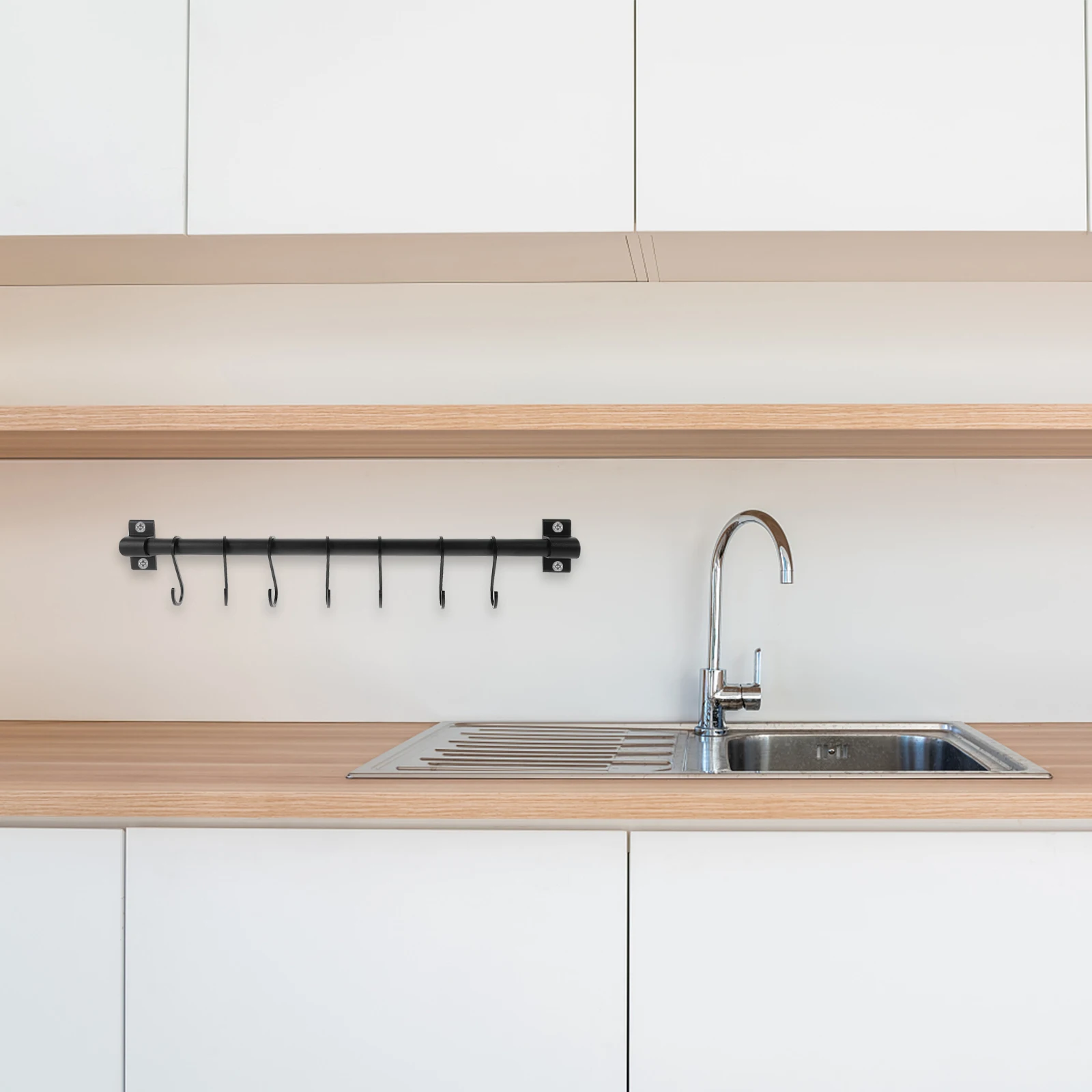 

7 Movable Hooks Kitchen Storage Mounted Practical Strong Bearing Capacity Towel Bar Bath