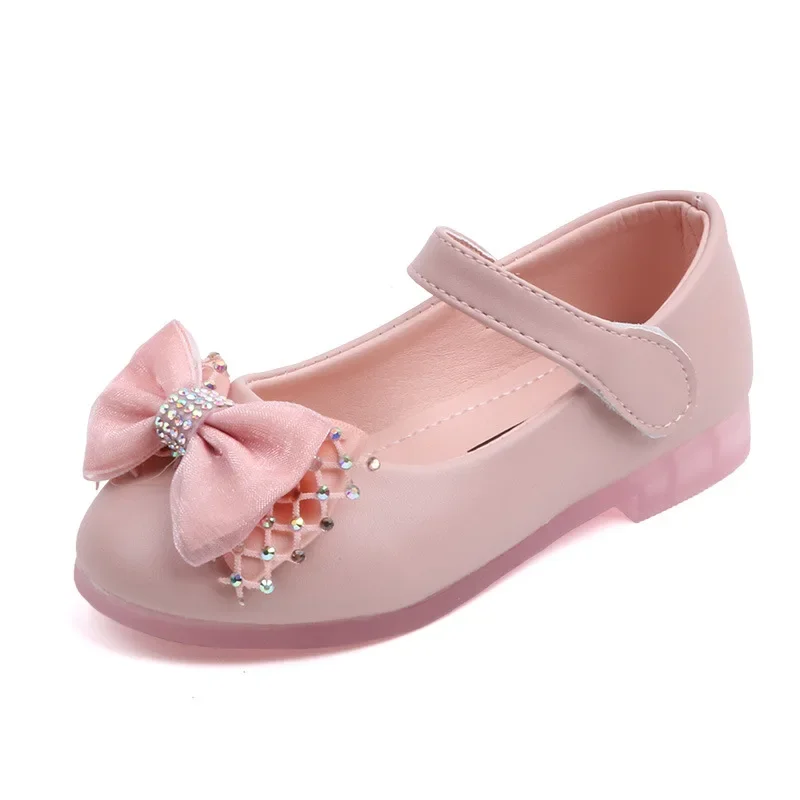 Black White Pink Leather Shoes for Kids Girls Fashion Cute Bow Princess Party Dress Shoes Children Flats Baby Loafers Footweawr