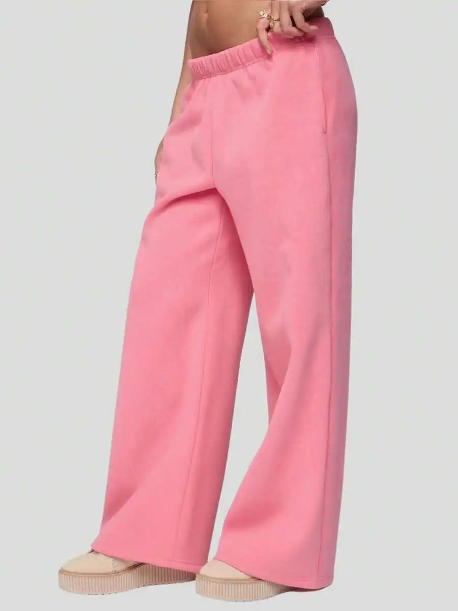 

Женские розовые широкие спортивные брюки с эластичным поясом, высокой талией, свободного кроя, с карманами