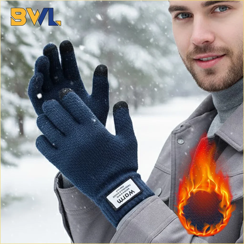 

Зимние вязаные перчатки для мужчин, перчатки с сенсорным экраном на толстой флисовой подкладке, ветрозащитные термостойкие уличные велосипедные перчатки, идеальный рождественский подарок