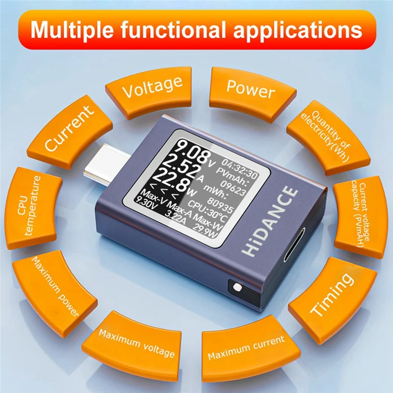 

LJL HDC-085C DC 4.5-50V 0-12A PD3.1 Multifunction Digital Display Dcvoltage Ammeter Power Meter Type-C Cell Charging Tester