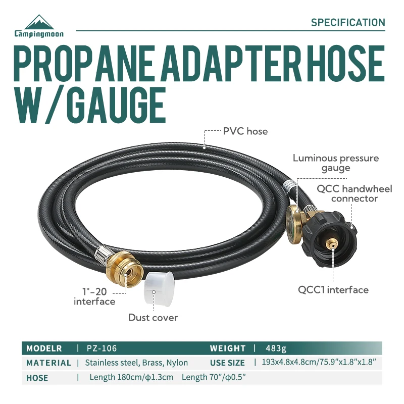 Adaptador de estufa de camping de propano a butano con conversión de válvula de tubo de manguera extensible de goma