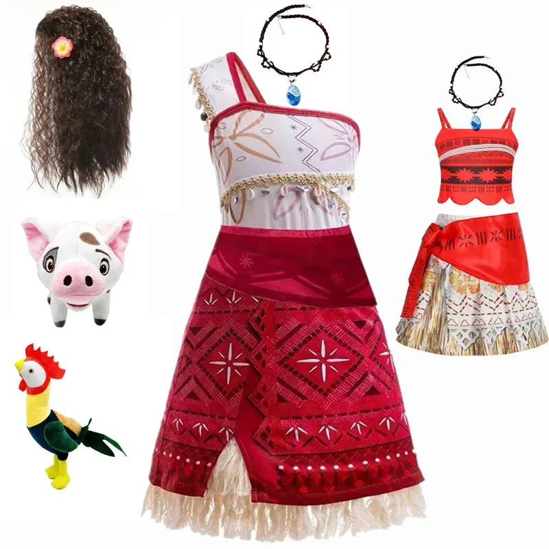 

2 Costume Girls Cosplay Princess Dresses Children Vaiana Clothes Carnival Party Kids Outfits Polynesian Style Dress Sets