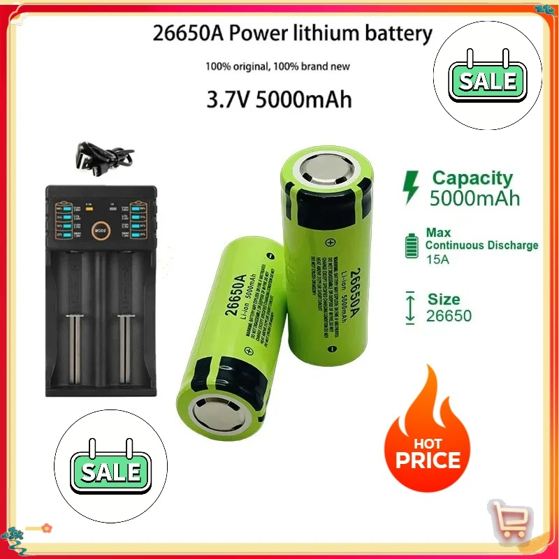 

-***high-quality 26650 battery 5000mAh 3.7V 50A lithium-ion rechargeable battery, suitable for LED flashlights+chargers and DIY-
