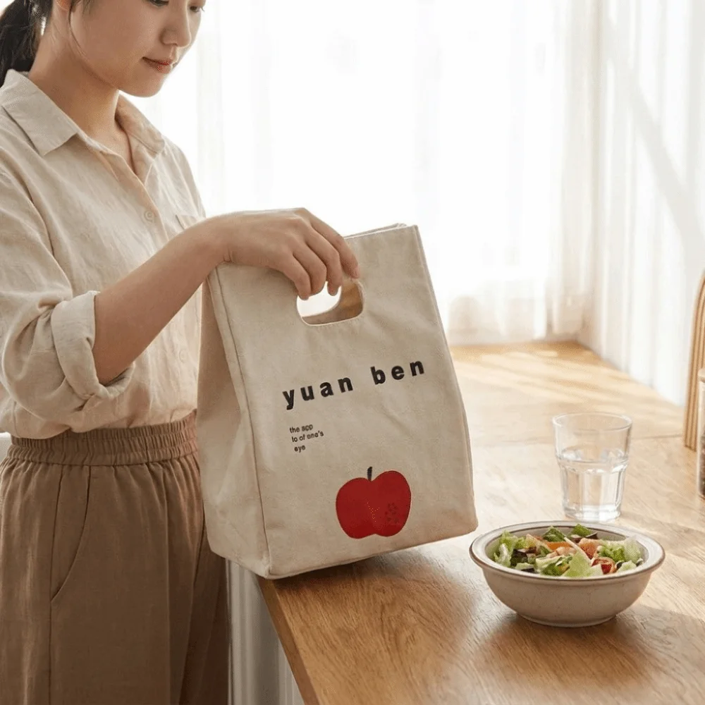 Tote Aluminum Foil Liner Insulated Lunch Bag Canvas Leak Proof Portable Picnic Bag Reusable Thick Food Storage Bag Outdoor