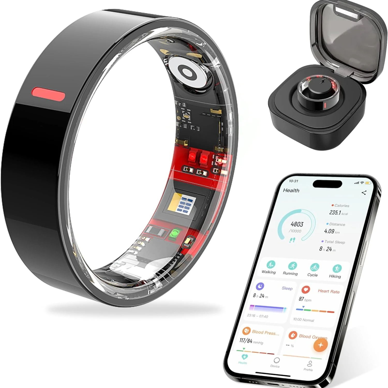 Smart Rings Fitness Health Tracking Pedometer Sleep Heart Rate Blood Oxygen Monitor Etc Long Battery Life Apply Android and IOS