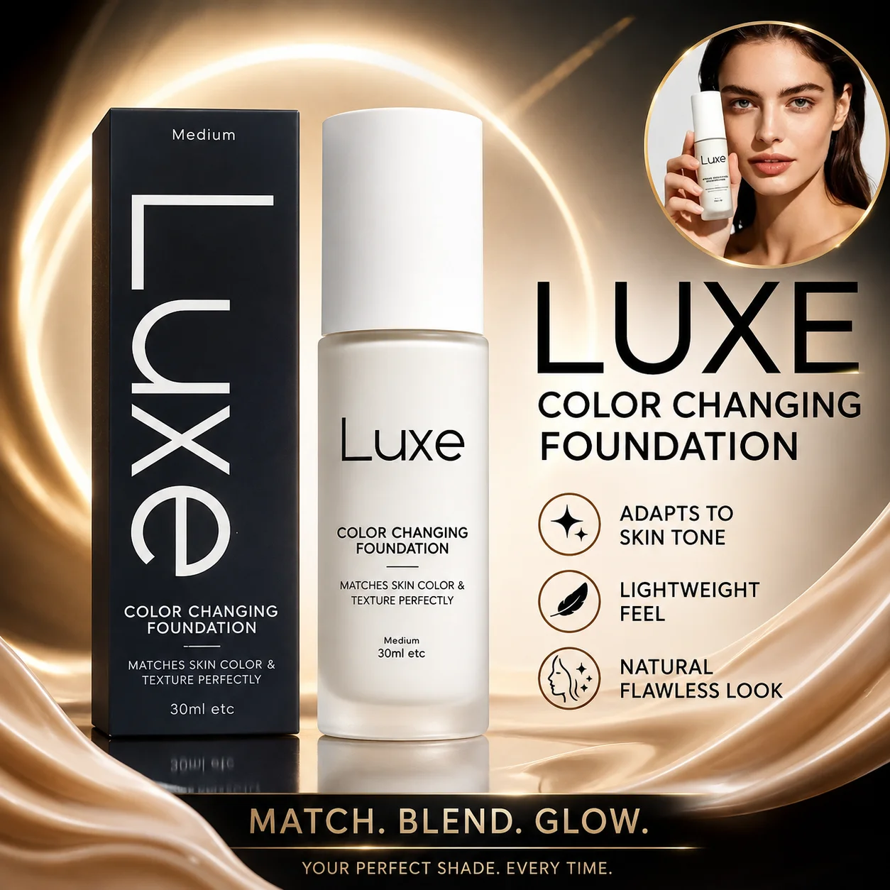 Luxe Color‑Changing Foundation Skin Tone Adaptive Medium Coverage Lightweight Moisturizing Oil Control For Perfect Base Makeup