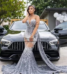 Glitter Sequins Mermaid Prom Dresses 2025 For Black Girls Sweetheart Crystal Rhinestone Customized Formal Party Evening Gown
