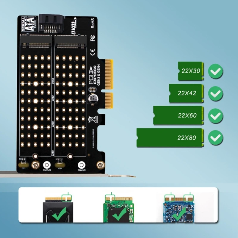 M-key M.2 NVME SSD إلى PCI-EX4 محول يدعم B-key M-key M.2 ngff-SSD إلى دروبشيب