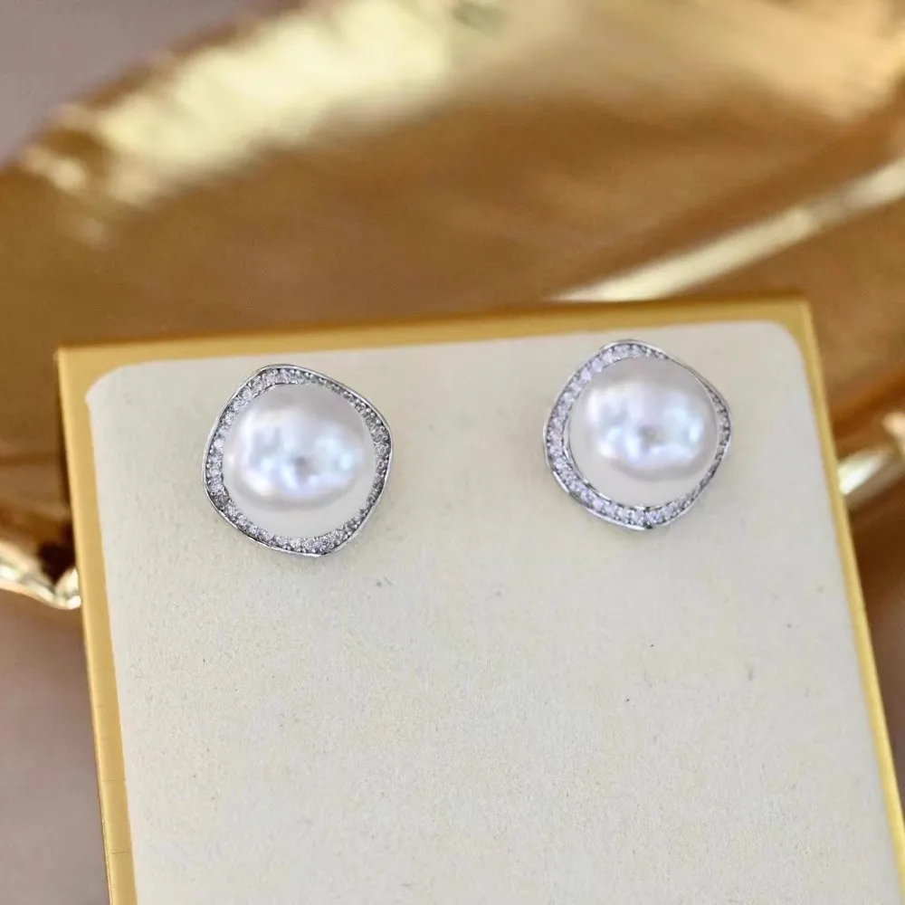 

Natural Pearl Earrings AAA11-12mm 925 Silver Needle Round South Sea Pearl Earrings