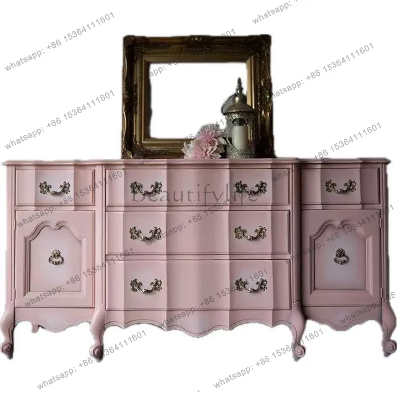 

French solid wood chest, antique bedroom, five-bucket locker