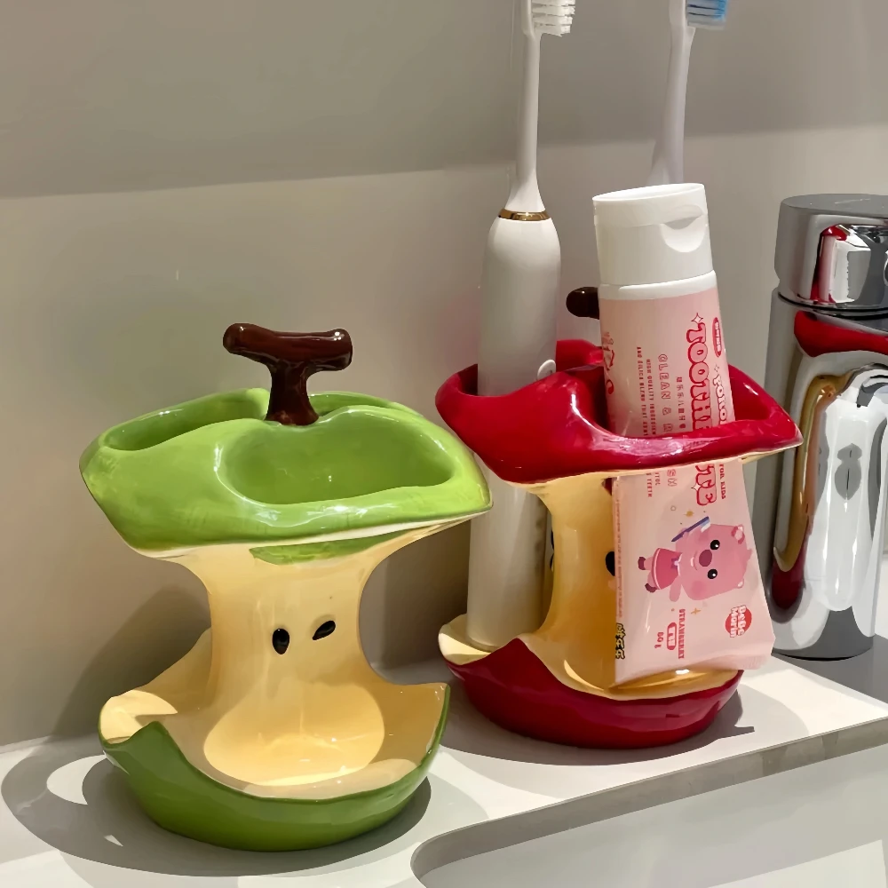 Creative Apple Storage Rack Electric Toothbrush Storage Rack Ceramic Base Home Toothpaste Toilet Supplies Stand Desktop Ornament