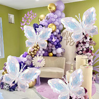 5pcs Transparent Colorful Laser Blue Purple Butterfly Balloon Set Helium Air Globos For Birthday Party Decorations Supplies