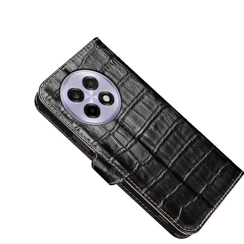 

100% real Leather Crocodile Texture card Slot Wallet Cover For Oneplus 13R 12R 11R 10R Filp Magnetic skin shockproof phone Case