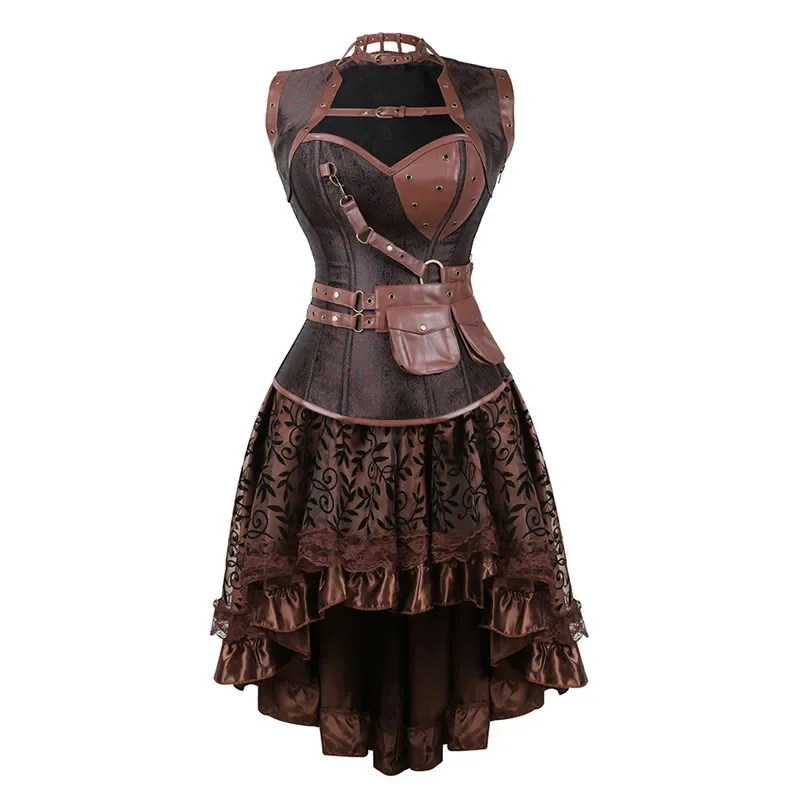 

Sexy Women's Gothic Victorian Steampunk Corset Dress Vintage Overbust Corsets and Bustiers with Skirt Party Halloween costume