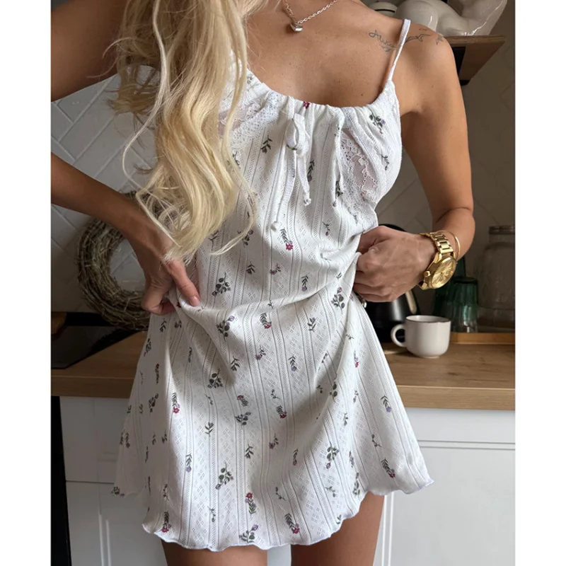 1-Piece Women's Nightgown, European Style Knit Lace Camisole Sleep Dress, Jacquard Pattern & Breathable, Lightweight & Soft Rela