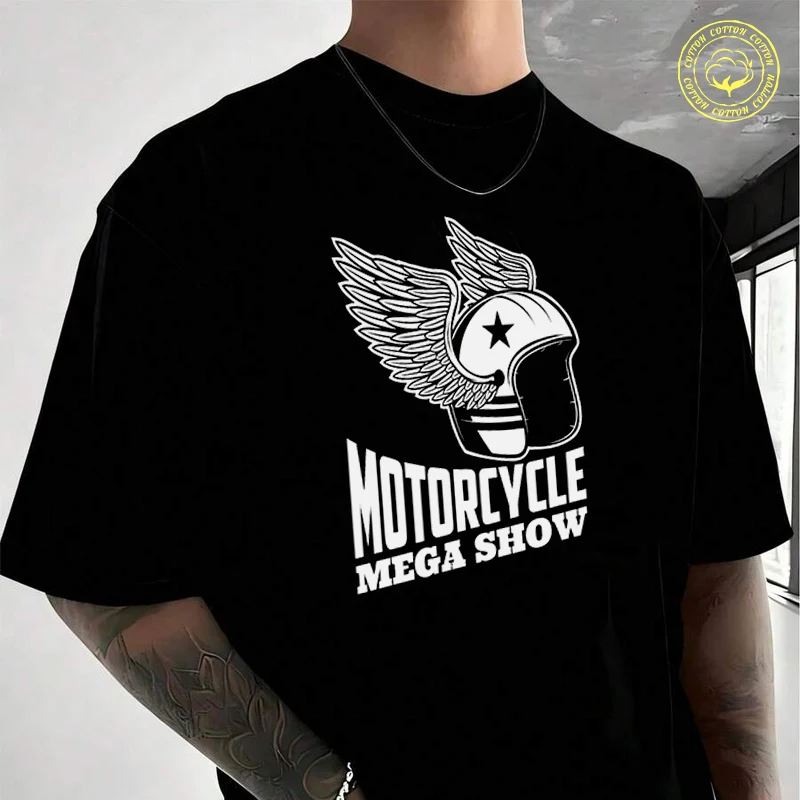

Men Cotton T-Shirt The Motorcycle Mega Show Logo Moto T Shirt O-neck Short Sleeve Tees Fashion Hip Hop Tshirt