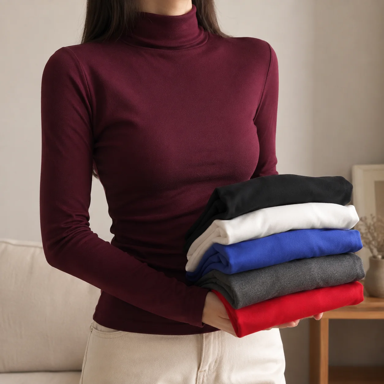 T Shirt Tight Fit - 女性用サーマルアンダーウェアトップス 冬服 サーマルシャツ 秋冬タイツ ハイネック 薄手