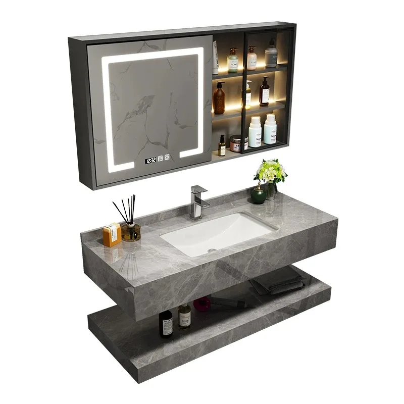 New Design Modern Bathroom Cabinets and Smart Mirrors Side Storage Washbasin Cabinet Combination Washbasin Glass Drawer