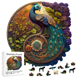 A3 A4 A5 Multi Size Puzzle Adult Animal Wooden Puzzle Round Peacock and Bird Wooden Puzzle Children's Puzzle Toy Festival Gift