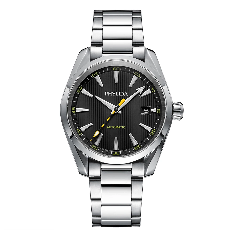 Phylida 40mm nh35a relógio automático masculino moda clássico relógio de pulso mecânico aço inoxidável aqua 15000 gauss