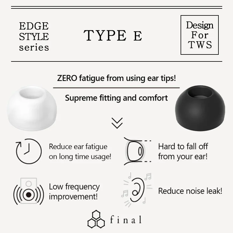 Final Type E Short TWS Silicone Eartips Bluetooth Wireless Headphone Sleeve for B&O E8 Sennheiser Sony xm4 xm5 1000XM3 EVA2020 view 4