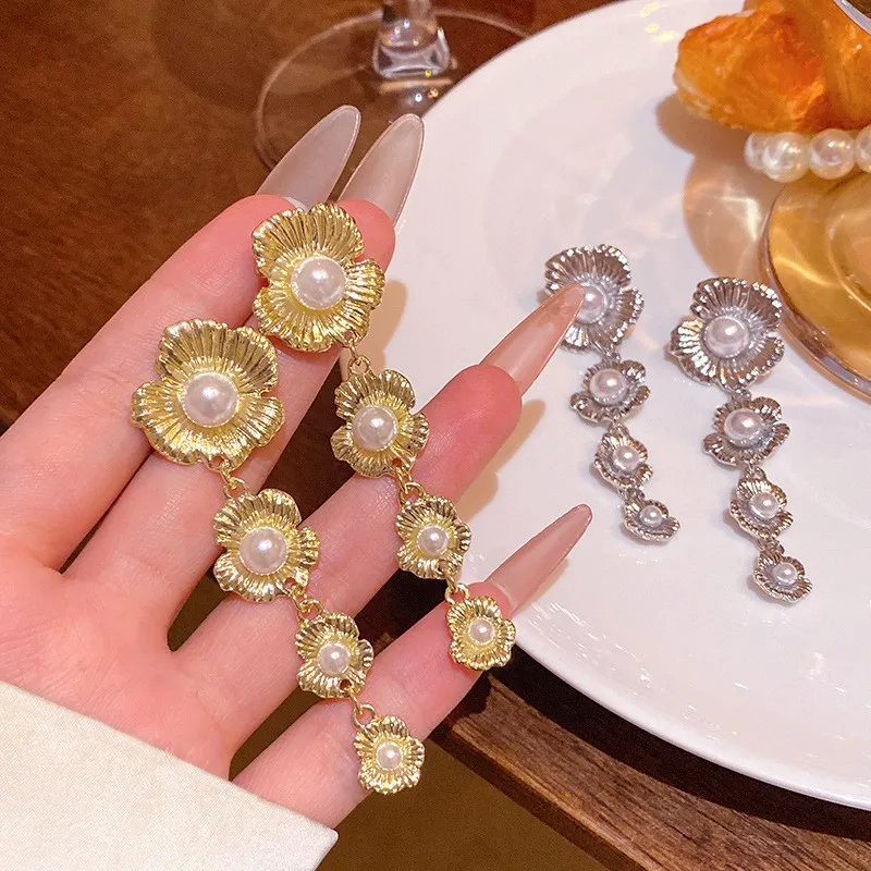 925 Silver Needle French Vintage Pleated Flower Earrings For Women Jewelry 2026 Trending New Luxury Long Tassel Earrings A312