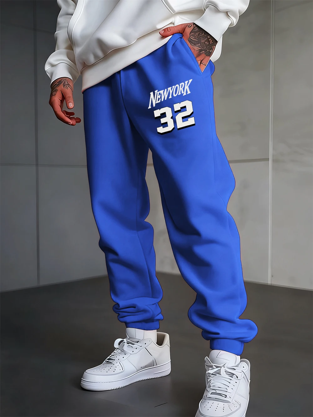 

New York 32 Letter Print Sweatpants Men'S Casual Trousers Elastic Waist Loose Comfortable Pants Autumn Fleece Warm Men Clothes