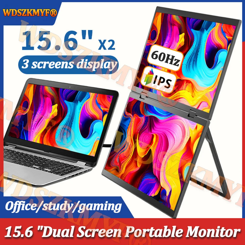 

15.6"Portable Dual Monitor 1080P FHD Laptop 1Screen Extender Folding Stacked Dual/Singel Monitors for Game Laptop PC Windows Mac