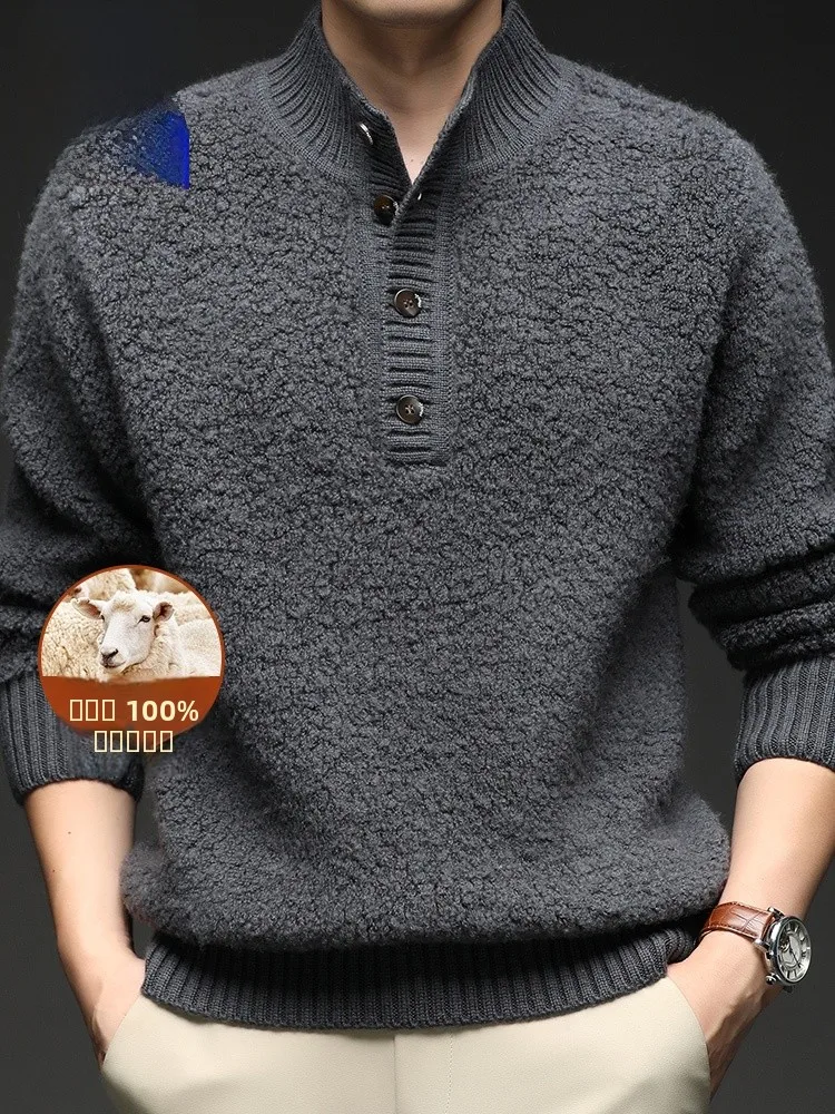 

Утепленный мужской свитер из чистой шерсти с высоким воротником, вязаный, теплый, повседневный, модный, осенне-зимний