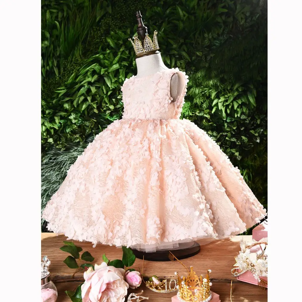 New Baby Girls Dress 1st Birthday Wedding Party Princess Dress 3D Flower Lace  Kids Dresses For Girls Teenage Dresses Ball Gown