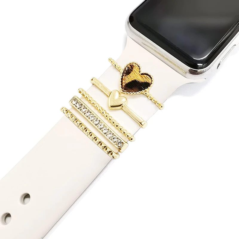 

5 шт. декоративные кольца для Apple Watch Band роскошные золотые бриллиантовые ювелирные изделия силиконовый ремешок орнамент металлический ремешок для часов браслет с подвесками