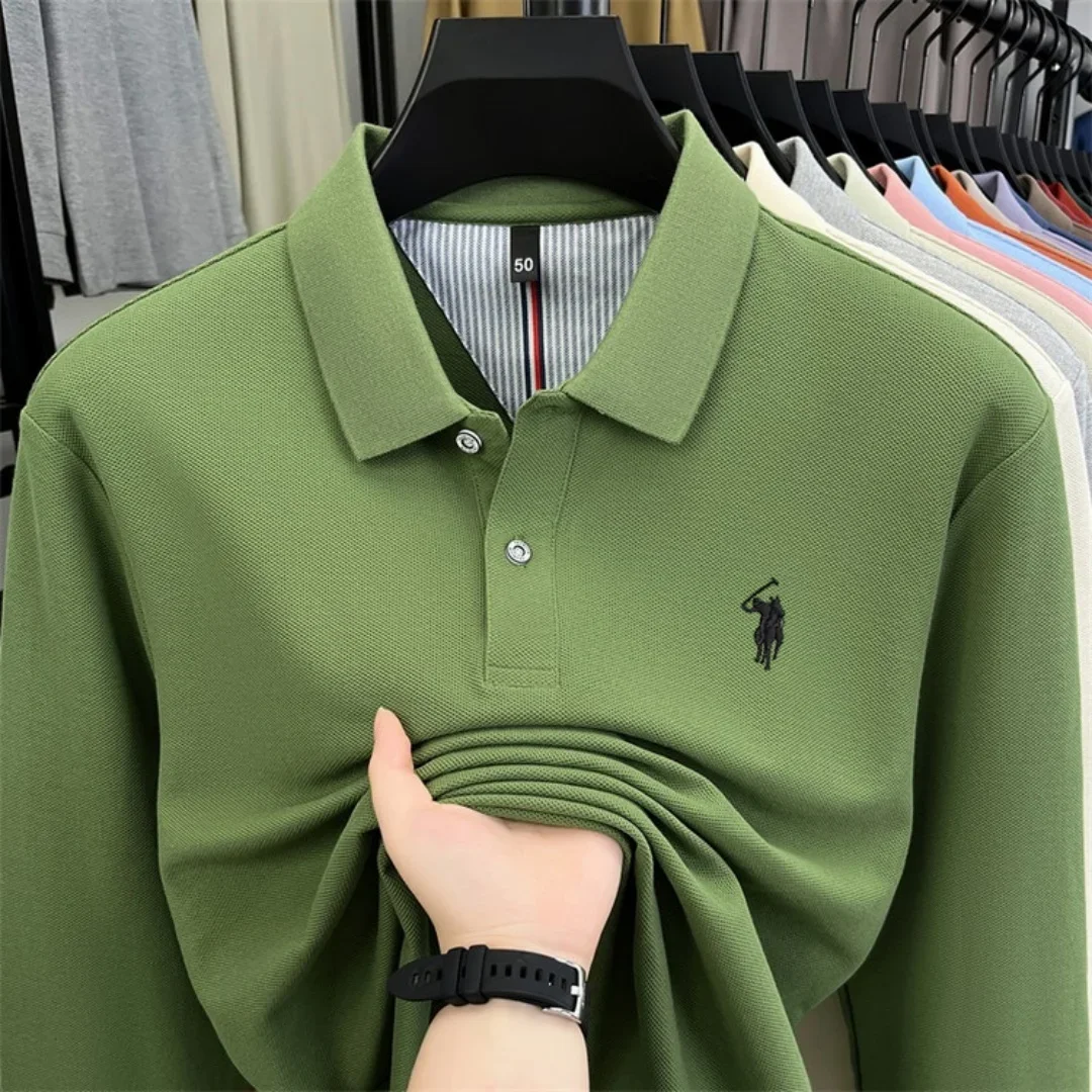 100% reine Baumwolle, hochwertiges Marken-Poloshirt für Herren mit langen Ärmeln, modisches Luxus-Golf-Oberteil mit Stickerei für Herbst und Winter, lässiges T-Shirt. – Detail 7