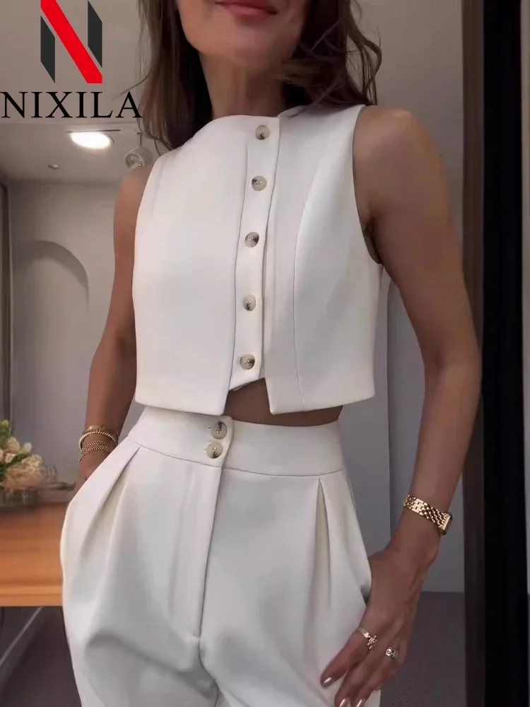 New in Spring Summer Elegant Women's Sets Korean Fashion Sleeveless Vest Sets for Women 2 Pieces Retro Office Clothing Pant Sets