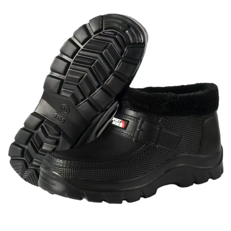 Men's Winter Snow Boots Waterproof Fce Lined Kitchen Laundry Work oes Warm Rain Boots Cotton Single oes Slip-On image 5