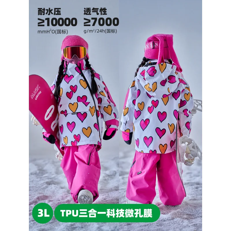 IMGO Winter Ski Suit for Girls Outdoor Snow Jacket Pant Waterproof Windproof Thermal Clothing Snowboarding Skiing for Children