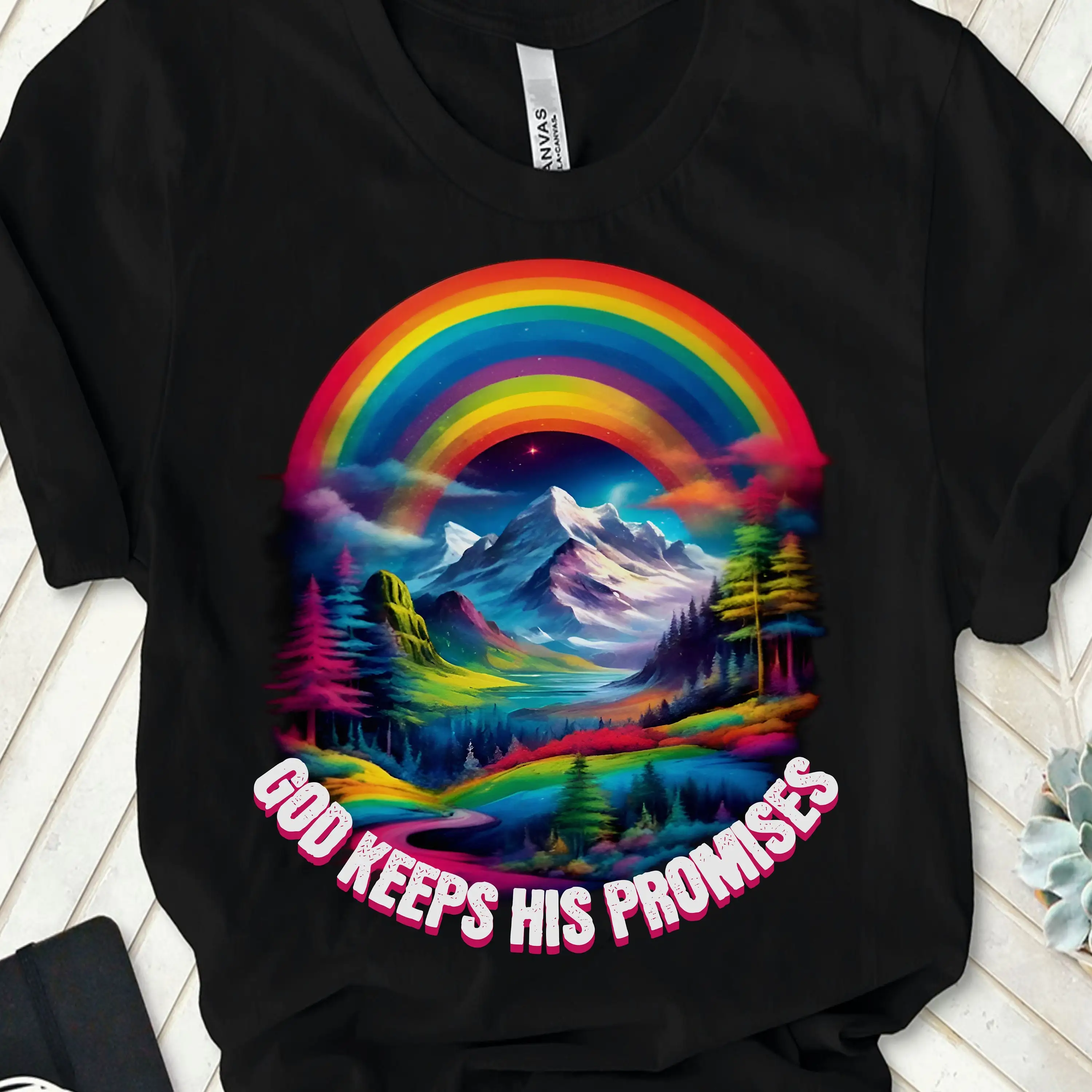 God Keeps Promises Mountain Rainbow Christian T Shirt bible promise nature valley covenant gift