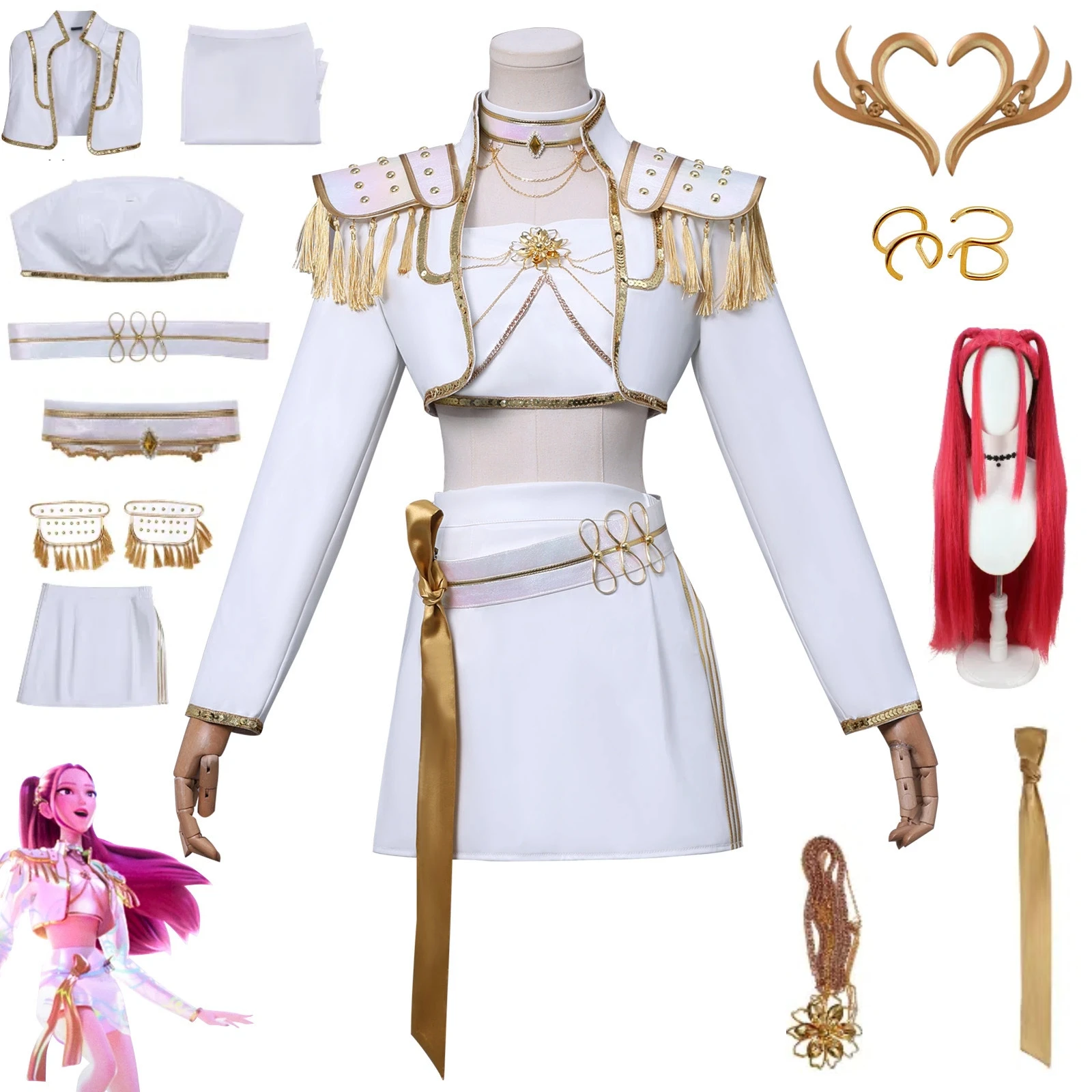 

New Anime MovieKPop Demon Hunters Rumi Costume K-POP Witch Hunter's Costumes,Wig Mira White Skin Halloween Cosplay Costume