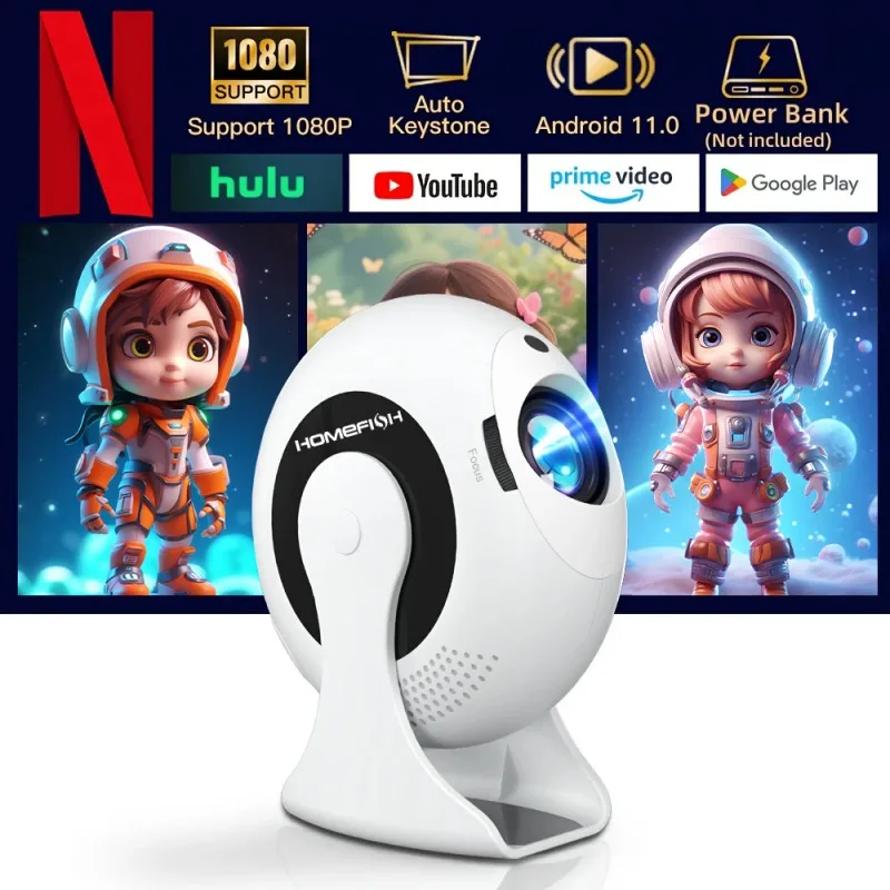 

HOMEFISH 1 шт. 600*1024P мини-портативный проектор-CD200, с автоматической коррекцией Keystone, 270 ° Поворотные функции 2,4G+5G WIFI