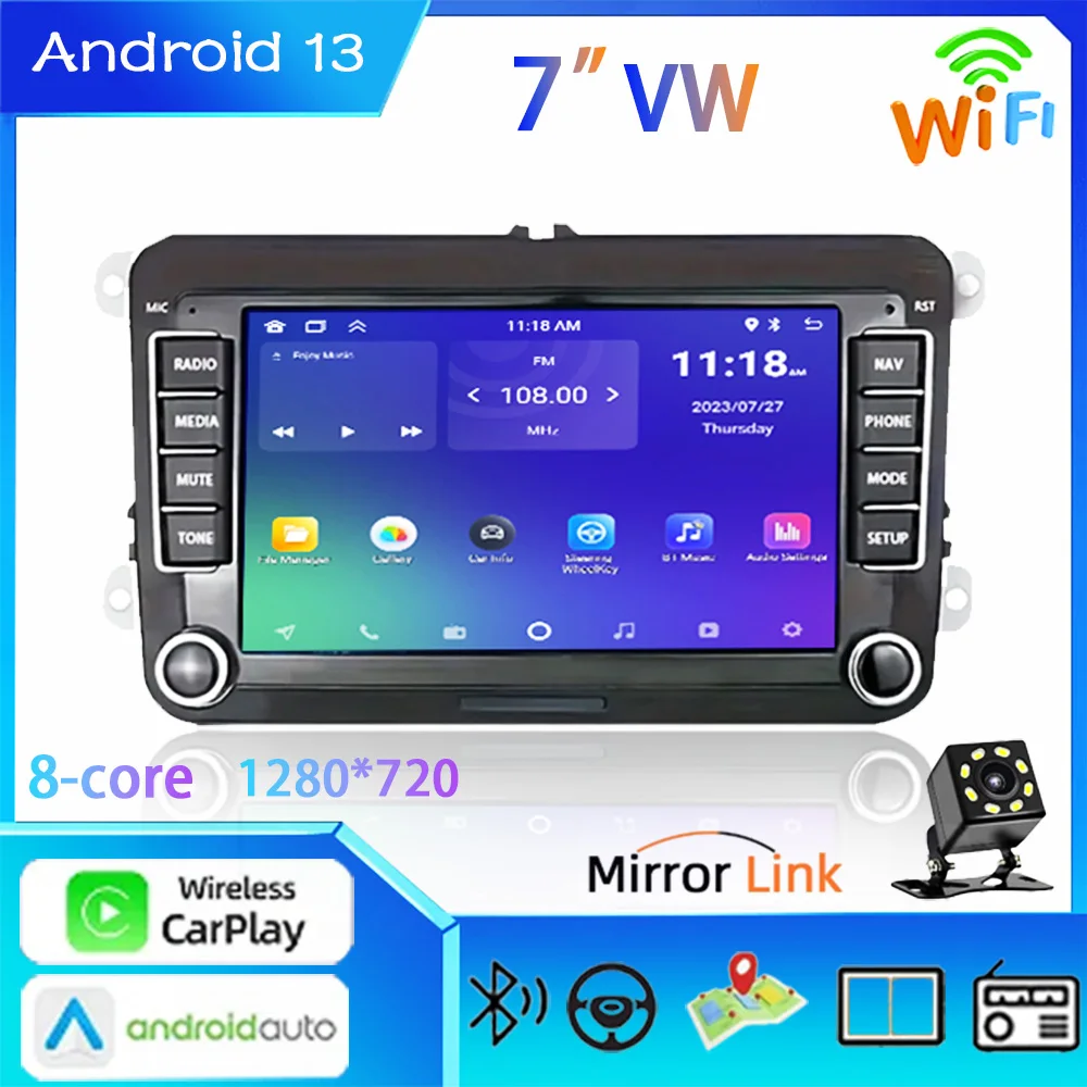 

7"Android13 2 Din HD Car Media Video Car Radio Wireless CarPlay Android Auto Stereo Audio For VW/Seat/Skoda/Passat/Golf/Polo