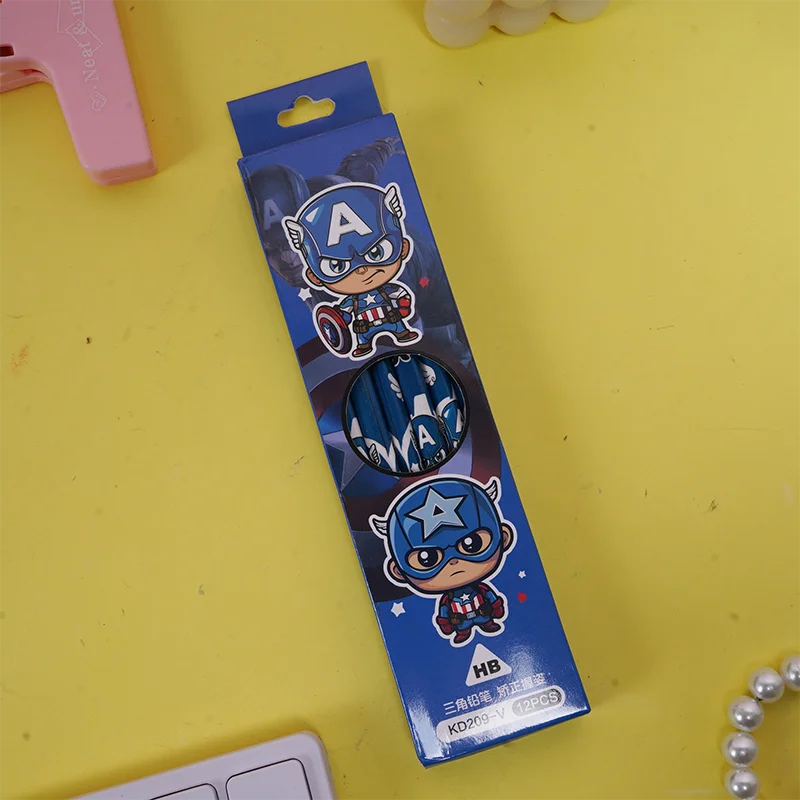 12set/box Cartoom Pencil Spider Man Captain America Avengers Superheroes HB Pen with Eraser Student Stationery School Gift view 6