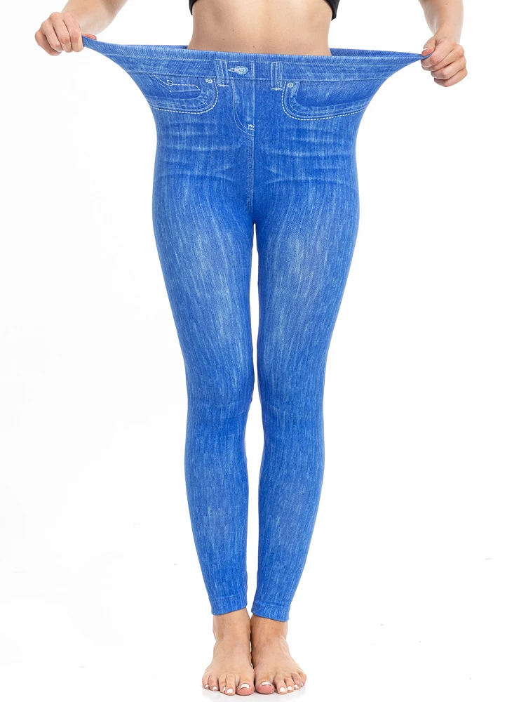 Leggings in finto Denim moda donna collant stampati Fitness vita alta pantaloni da Yoga traspiranti palestra ciclismo abbigliamento sportivo abbigliamento femminile