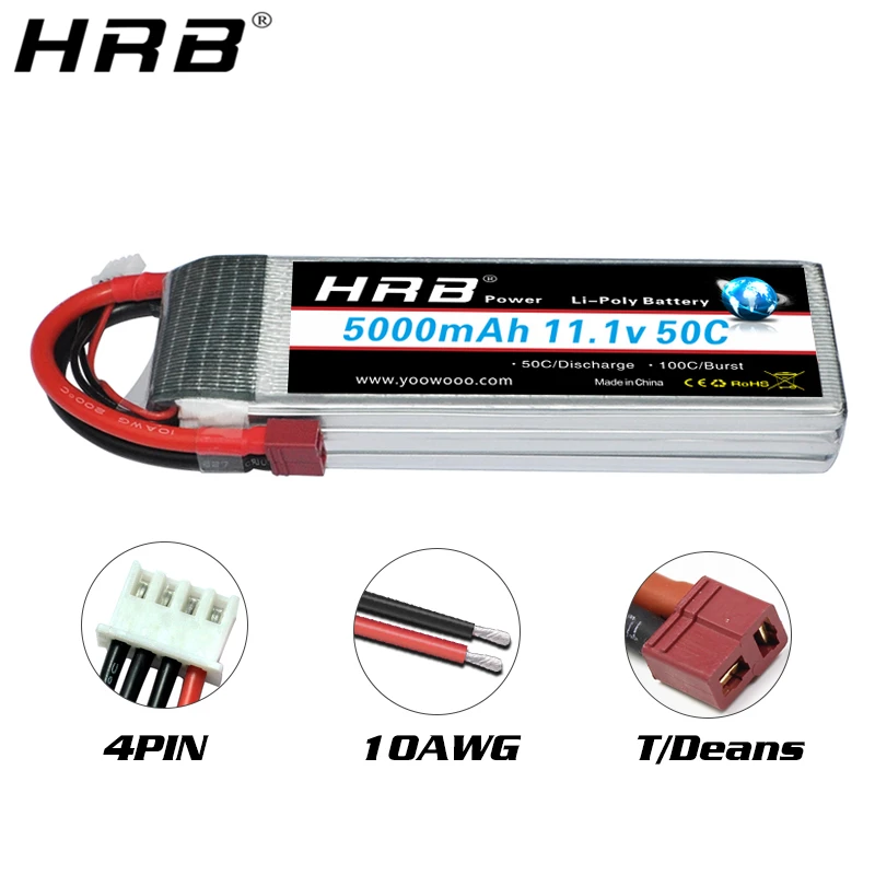 1PCS HRB 11.1V 5000mAh 3S Lipo Battery 50C T Deans XT60 EC5 RC FPV Airplanes Drone Racing Boat Car Parts