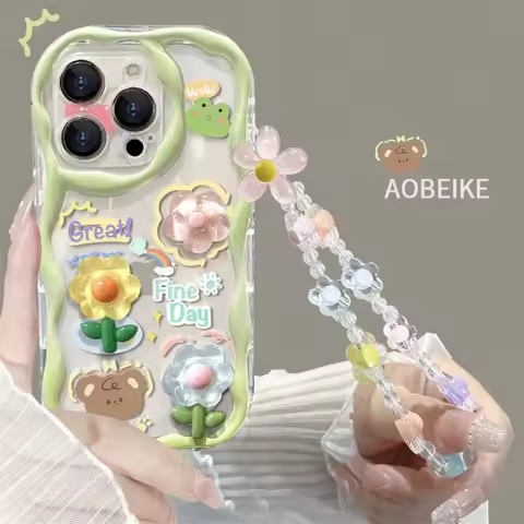 For Samsung Galaxy A55 A54 A73 A52 A14 A12 A34 A13 A53 A33 5G A23 A32 A22 A24 4G Case Wrist Wrist Strap Flower Lanyard Chain