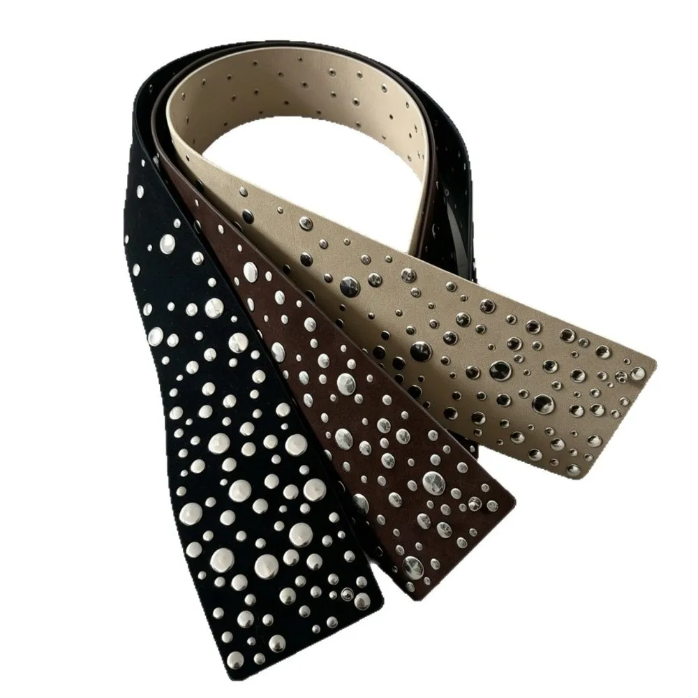 Cool PU Leather Rivets Extra Wide Belt Y2K Exaggerated Studded Wide Waistband Gothic Punk Women Waist Belts Party Wear