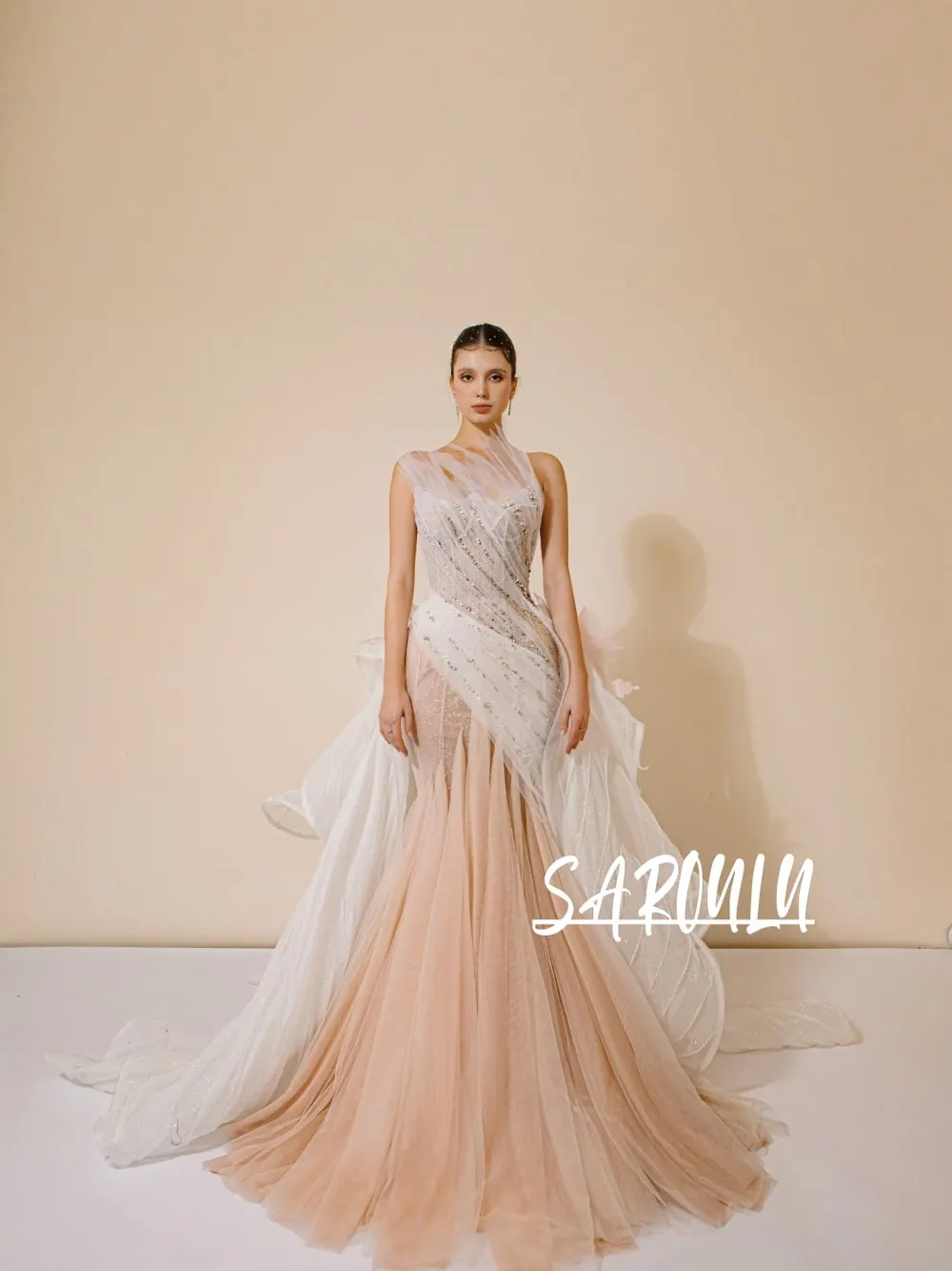 

Handmade 3D Butterfly Mermaid Evening Dress Chic Beaded Crystal Layered Tulle Customized Prom Gown Fairy Shiny Lace Up Back Wear