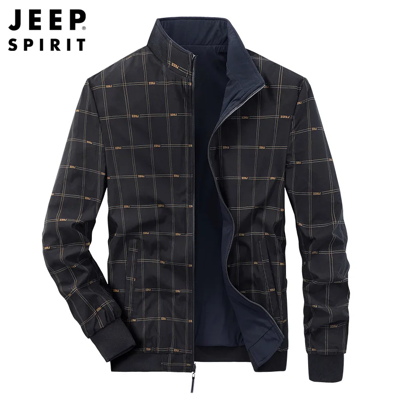 JEEP SPIRIT Spring and Autumn Fashion Simple Men Stand Collar Jacket Youth Double Sided Casual Versatile Coat Multi color Option