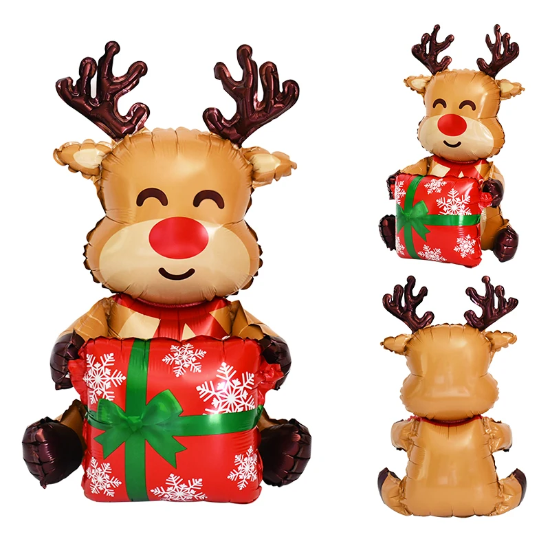1PC 3D Large Gift Box Santa Claus Foil Balloons Gift Box Elk Balloon Christmas Decorations For Home 3 Colors 2025 Decor Supplies